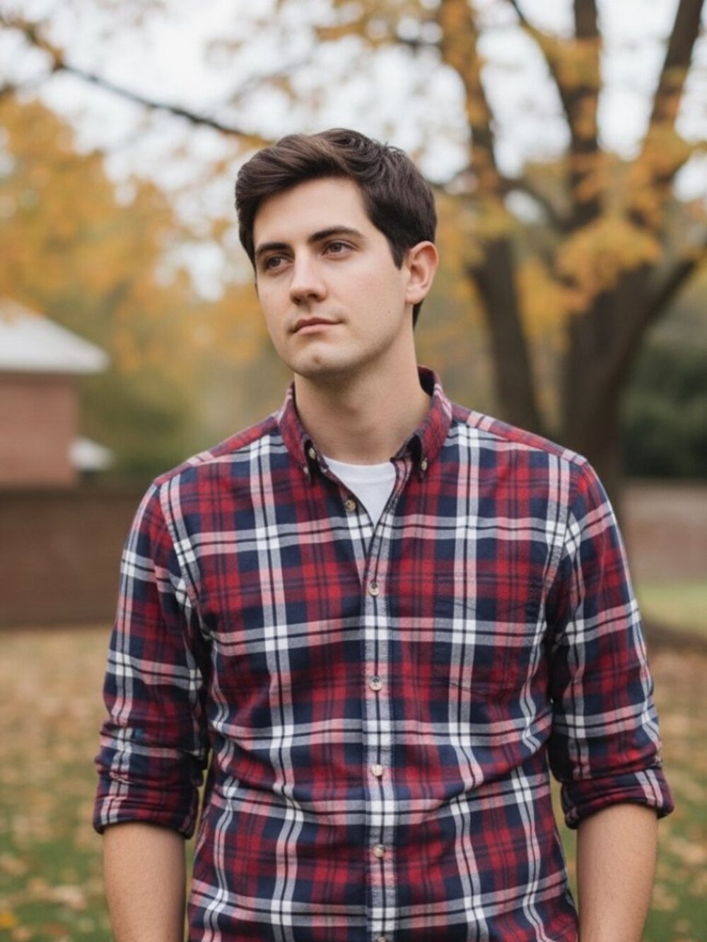 Uniqlo Plaid Shirt Mens L Red Blue Check Button Down Casual Cotton Pocket